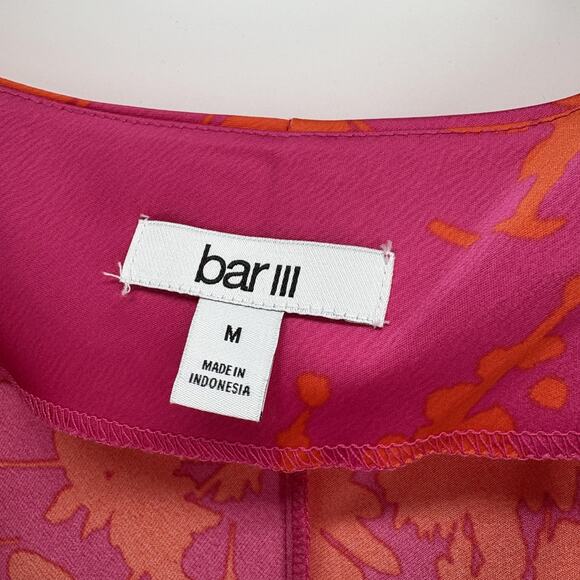 Bar III Slip Dress Womens Medium Pink Orange Floral Maxi Draped Neck - Picture 3 of 8